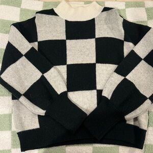 SHEIN Black and White Checkered Turtleneck Sweater